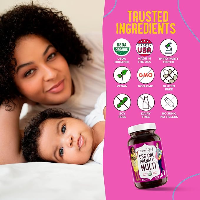 Mama Natural Organic Prenatal Vitamins For Women Vegan (30 Servings) | One A Day Prenatal Vitamins For Pregnant Women | Food Based, Non-gmo & Gluten-free - Pre Natal Multivitamin For Women With Folate