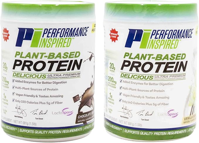 Performance Inspired Nutrition Plant Protein Powder - All Natural - 20G - 1B Probiotics - Digestive Enzymes - Fiber Packed - G Free - Chocolate Delight - 1.5lb