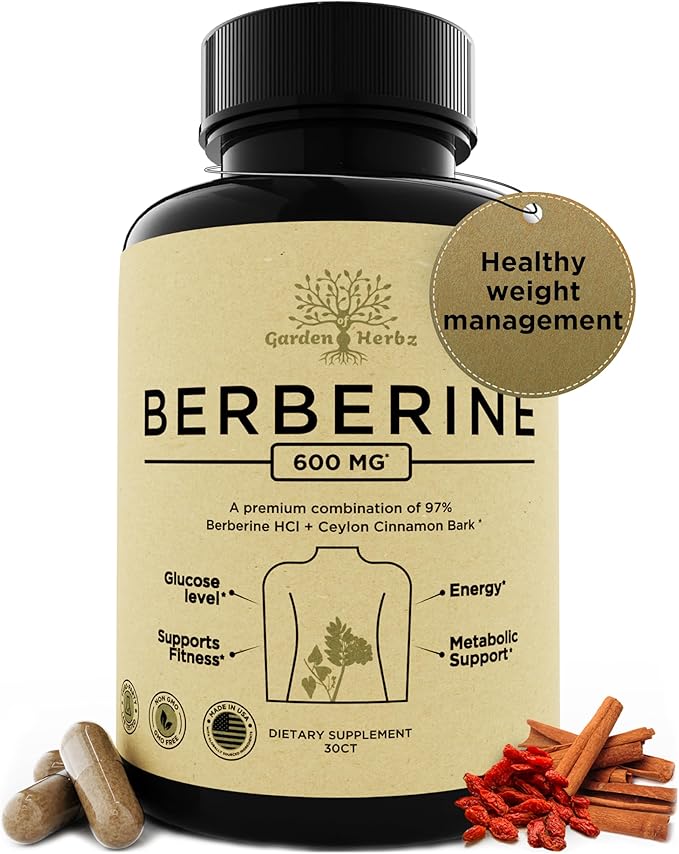 600 Mg Berberine Supplement – Berberine HCL & Ceylon Cinnamon Capsules for Women & Men – Supports Healthy Weight Management & Digestion