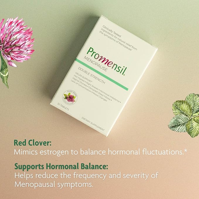 Promensil Menopause Double Strength - Menopause Supplements for Women, Red Clover Isoflavones, Helps Support Hot Flashes, Night Sweats, Restlessness - 30 Count