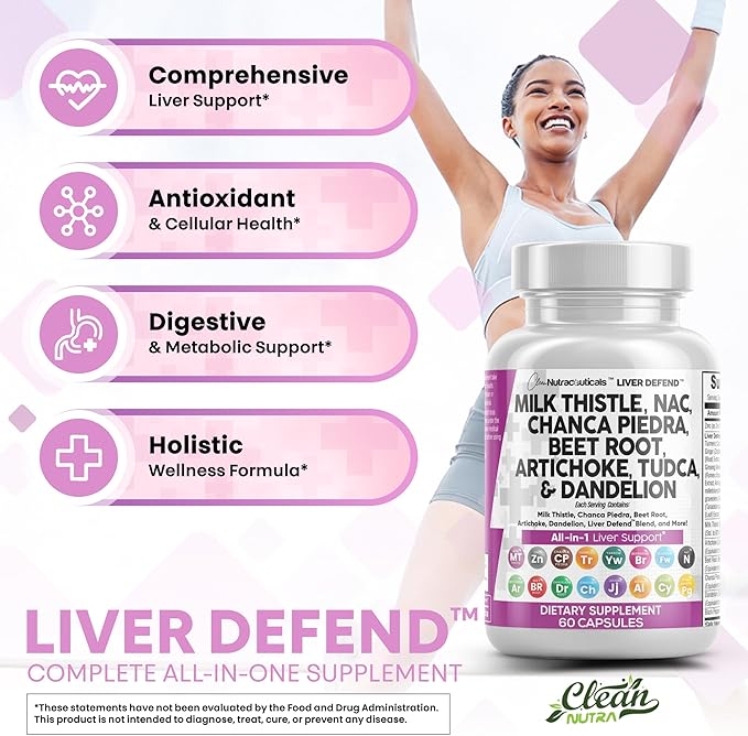 Clean Nutraceuticals Milk Thistle NAC Chanca Piedra Beet Root Artichoke Dandelion Root - Liver Cleanse Detox & Repair Supplement Plus TUDCA Choline & Ginger 60 Count