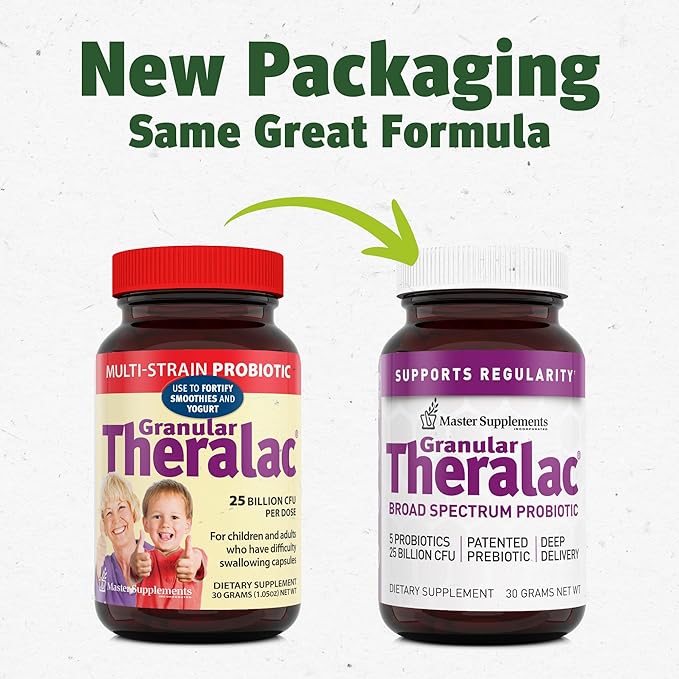 Master Supplements Granular Theralac - 1.05 oz - Multi-Strain Probiotic Powder for Optimal Gut Health - Great for Kids - Vegan, Gluten Free - 40 Servings