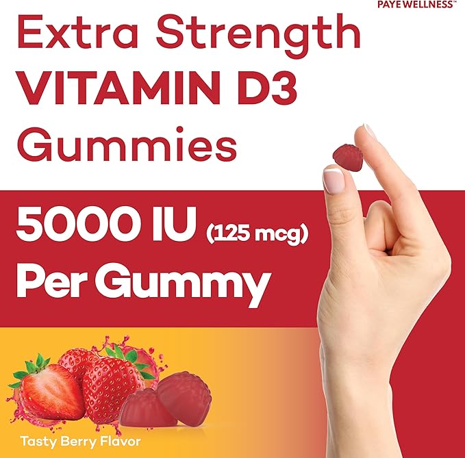 PAYÉ Vitamin D Gummies, D3, 10,000 IU (250 mcg) per Serving, Dietary Supplement for Bone, Teeth, Muscle and Immune Health Support Kids and Adults* - 140 Count