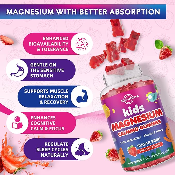 Magnesium Gummies for Kids - Magnesium Glycinate, L-Threonate Gummies with L-Theanine, Chamomile, Licorice, Vitamin B6, D for Kids & Adults Sleep, Stress, Muscle Relief & Nerve Bone - Sugar Free 60ct
