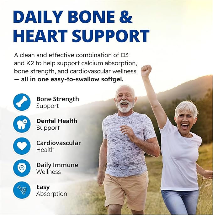CanPrev D3 & K2 Vitamins 240 Softgels, 240-Day Supply, 1000IU Vitamin D3 & 120mcg K2, Supports Strong Bones, Teeth & Heart Wellness, Easy-to-Absorb with Organic Coconut Oil, No GMO, Gluten, Soy, Dairy