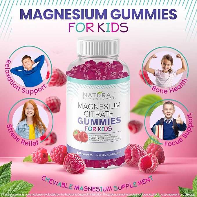 Sugar Free Magnesium Gummies for Kids 100mg - Chewable Magnesium Supplement, Calm & Sleep Support, Anti-Stress, Bone Health, Muscle Relaxation, Non-GMO Gluten-Free, All Natural 90 Vegan Gummies