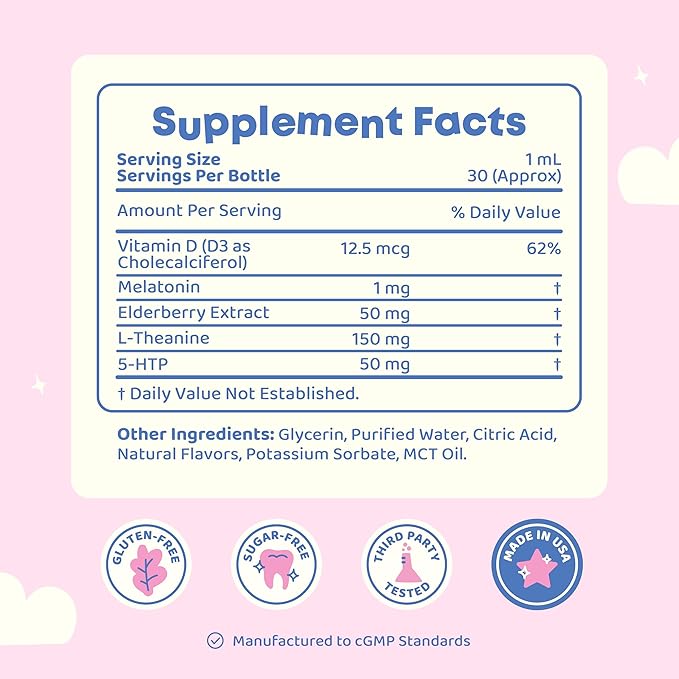 JoySpring Melatonin 1MG for Kids | 5HTP & L-Theanine – Sugar-Free Liquid Melatonin for Kids & Teens – Child-Friendly Sleep Supplement (1 fl oz)