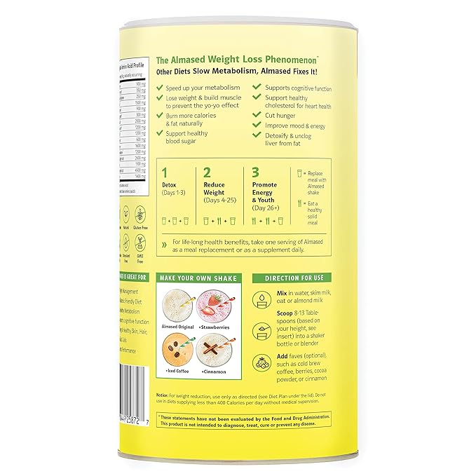 Almased Meal Replacement Shake - High Plant Base Protein Powder- Nutritional Weight Health Support Supplement - Original Flavor - 17.6 oz (4 pack)