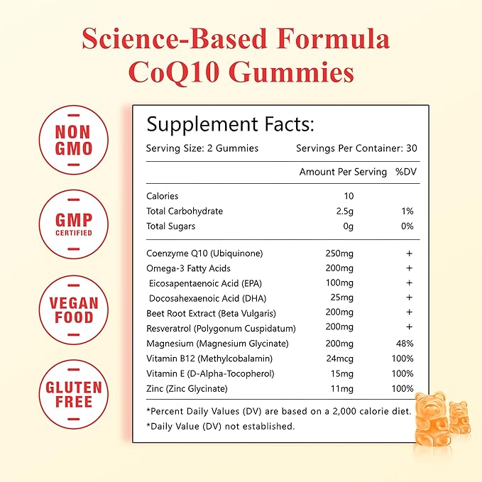 2 Pack CoQ10 - Gummies, Coenzyme Q10(Ubiquinone) Gummies with Omega-3, Vitamin E B12, Magnesium, Zinc, q10 Supplement for Energy, Brain & Antioxidant Support, Sugar-Free Orange Flavor, 120 Gummies