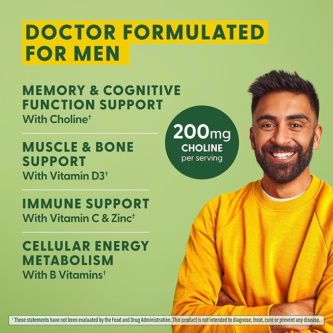 MegaFood Men's Advanced Multivitamin for Men - Doctor -Formulated - Choline, Vitamin B12, Vitamin D, Vitamin C & Zinc - Brain Health & Immune Support - Non-GMO - Vegetarian - 120 Tabs (60 Servings)