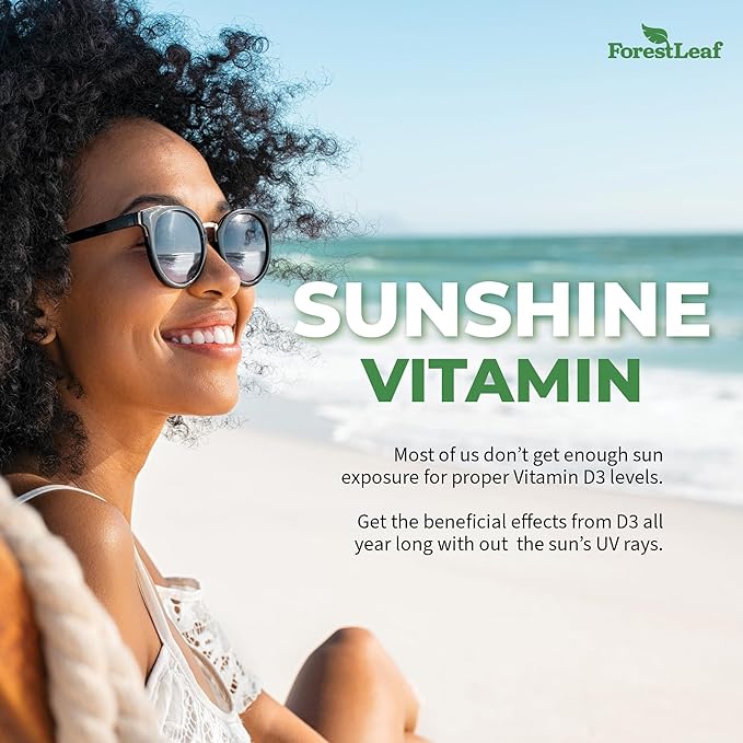 ForestLeaf Vitamin D3 10,000 IU | VIT D - VIT D3 Vitamin D Supplements for Women and Men | Bone Health, Teeth and Immune Support | Easy to Swallow Pills | High Potency Daily, 6-Month Supply, 180 Caps