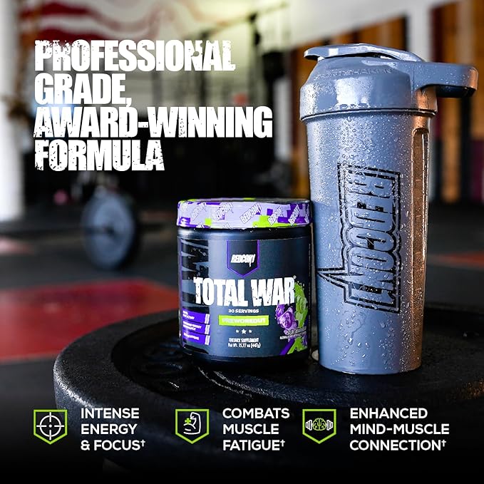 REDCON1 Total War Pre Workout Powder, Sour Gummy Bear - Fast Acting Caffeinated Preworkout for Men + Women with Beta Alanine - Contains Citrulline Malate for Increased Pump, Blood Flow (20 Servings)
