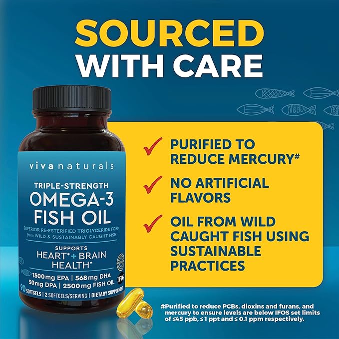 Fish Oil Omega 3 Supplement for Women - Triple Strength 2500 mg Fish Oil Pills with DPA DHA EPA Omega 3 Supplement with Re-Esterified Omega 3 Fatty Acids - 90 Pescatarian-Friendly Softgels