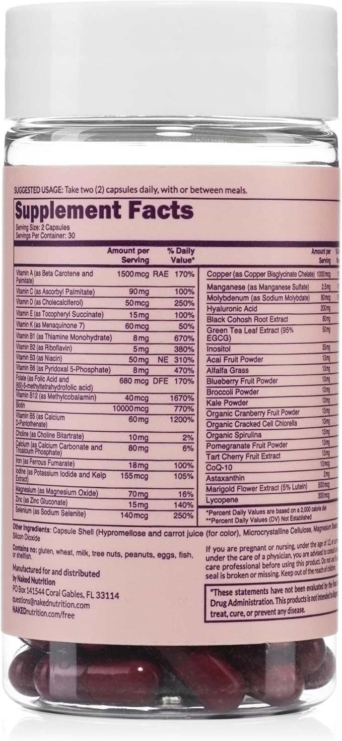 Ella Women's Multi - Daily Multivitamin - Vitamins A, C, E, Selenium, Zinc, Fruit and Super Green Extracts, to Boost Immune Support - Gluten-Free and Vegetarian Vitamins, 60 Capsules