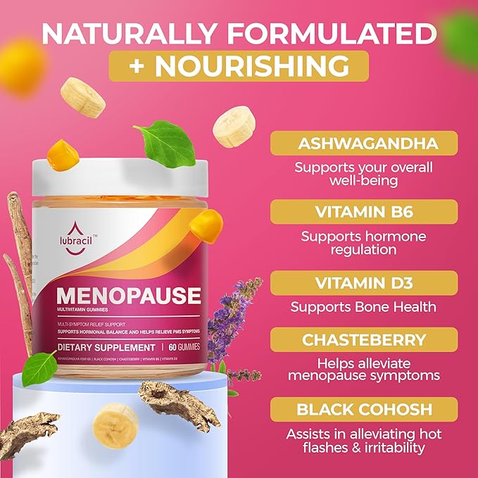 Lubracil Menopause Gummies for Women - Menopausal Supplements for Hot Flashes, Night Sweats, Mood Swings and Hormonal Balance - Daily Vitamins with Black Cohosh & Ashwagandha - 120 Gummies (Pack of 2)
