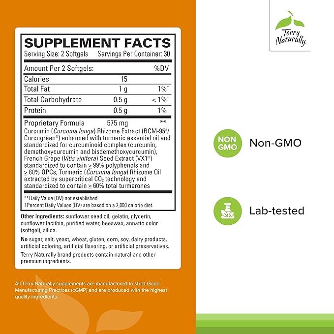 Terry Naturally CuraMed + Clinical OPC - Curcumin Supplement with French Grape Seed Extract - Brain, Prostate & Liver Health Support - Supplement with Ar-Turmerone - 60 Softgels