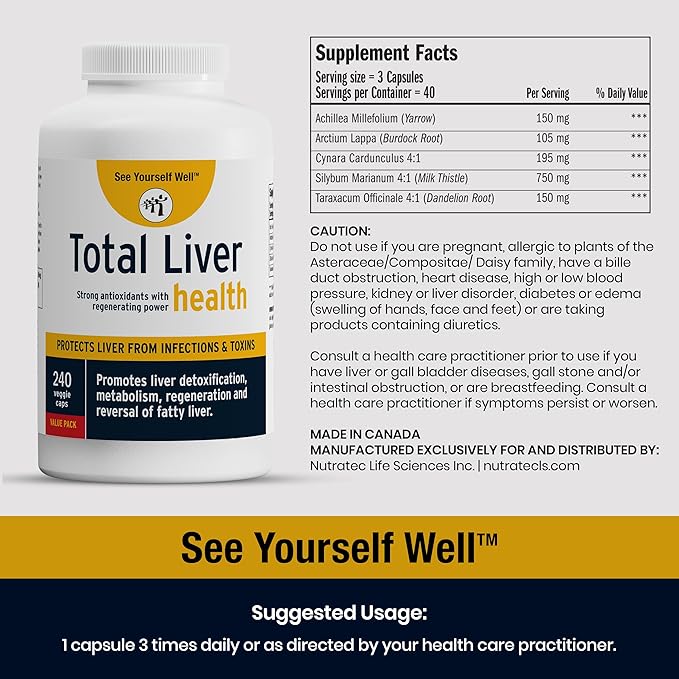 See Yourself Well Total Liver Health: Liver Cleanse, Detox & Repair Fatty Liver. Milk Thistle Extract, Dandelion Root, Yarrow, Burdock Root & Cynara (Artichoke) to Support Healthy Liver Function