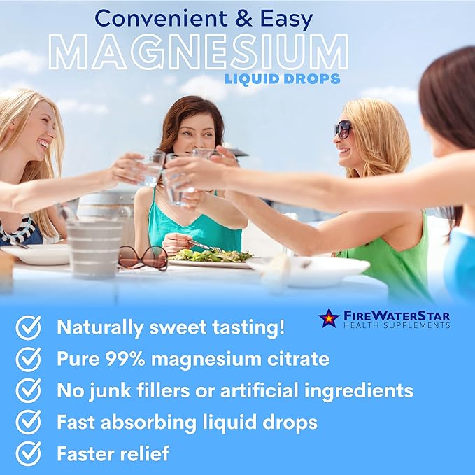 FWS Magnesium Citrate Liquid Drops for Adults and Kids - 4oz - Supports Sleep, Calm, Energy, Muscles, Nerves - Pure Magnesium Citrate Supplement - Organic, Non-GMO, Vegan - Easy Dosing, 120 Servings