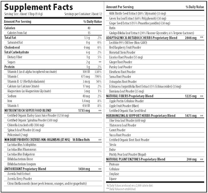 MacroLife Naturals Macro Greens Powder 38 Superfood Probiotic Antioxidant Enzyme & Herbal Supplement Immunity Energy Cleanse - Non-GMO Vegan Gluten-Free Dairy-Free - 12 Packet Servings