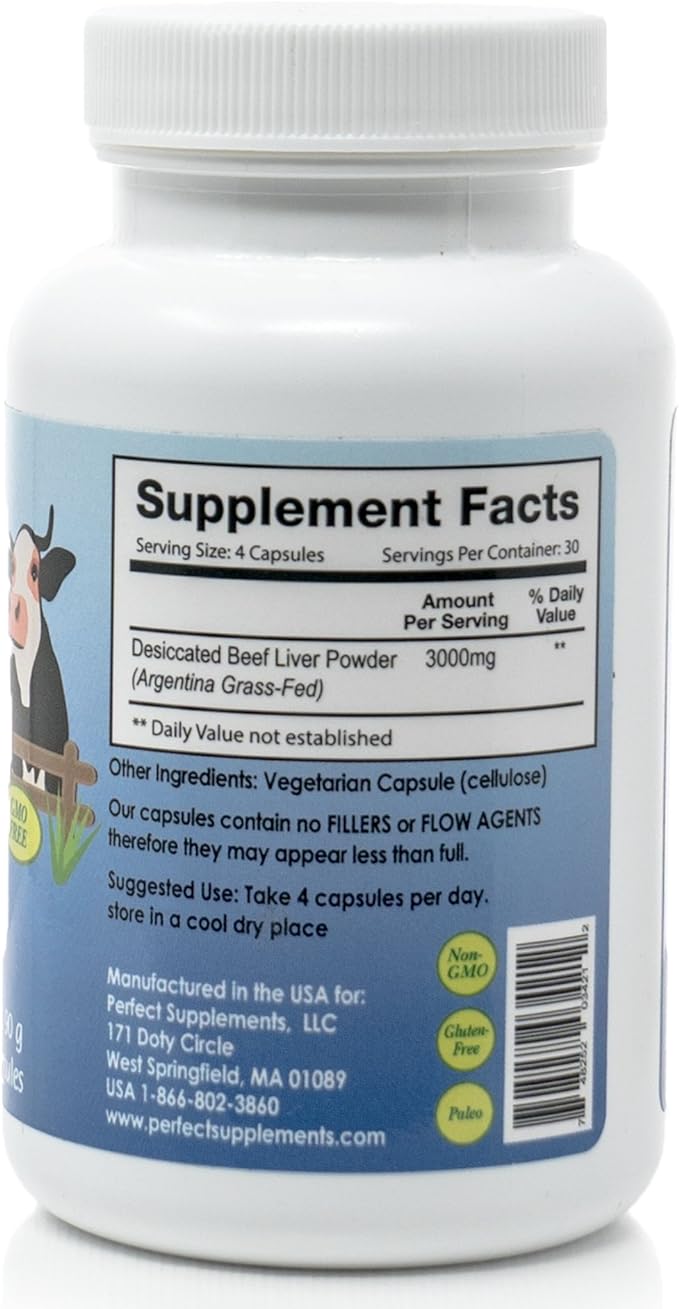 Perfect Supplements – Perfect Desiccated Liver – 120 Capsules – Undefatted Beef Liver – Natural Source of Protein, Iron, Vitamins A & B – 2 Pack