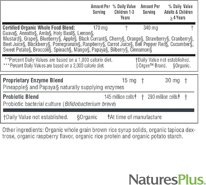 Natures Plus Source of Life Garden Certified Organic Family Chewable Multivitamin - 60 Vegan Chewables - Mixed Berry Flavor - for Adults & Children - Vegetarian, Gluten-Free - 30-60 Servings