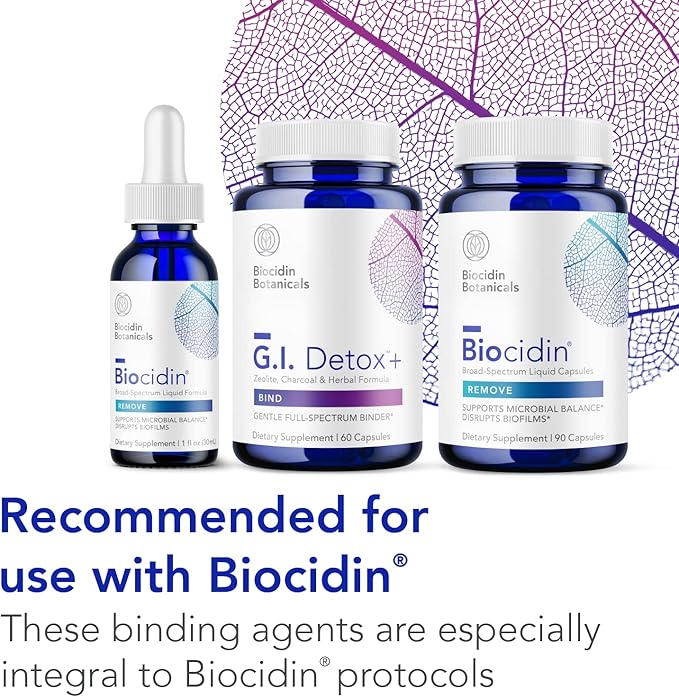 Biocidin G.I. Detox+ Gentle Binder - Activated Charoal, Zeolite & Aloe for Digestive Health - Supports The Gut Cleanse Detox Process - May Reduce Bloating & Gas (60 Capsules)