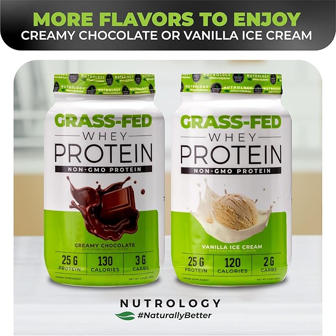Nutrology Grass Fed Whey Protein Powder, Creamy Chocolate Flavor, Supports Lean Muscle Recovery & Performance, Cold Processed Grass Fed Whey and Amino Acid Powder, Shake, Blend or Bake, 28 Servings