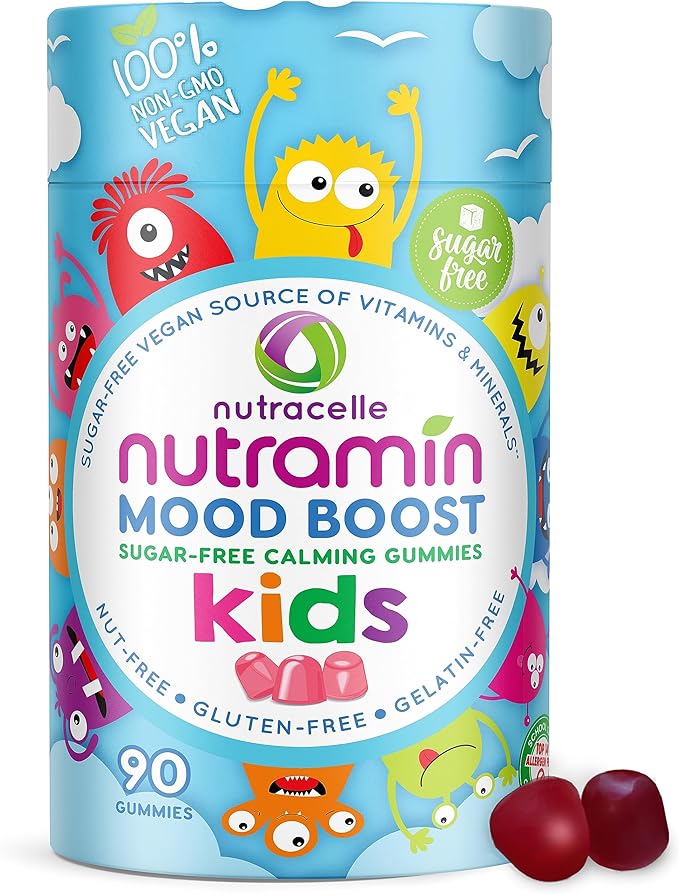 NUTRAMIN Kids Mood Boost Vegam Vitamin Gummy: Calming Magnesium Citrate Supplement for Children with Ashwagandha & Vitamin B Complex to Relax & Focus - Sugar-Free, Allergy-Safe, Non-GMO 90 ct