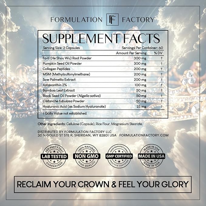 Crown of Glory 10 in 1 Hair Growth Maximizer, DHT Blocker Supplement, Saw Palmetto, Fo-Ti, Collagen, Pumpkin Seed Oil & More, Supports Thicker, Stronger Hair & Scalp Health (120 Capsules - 2 Months)