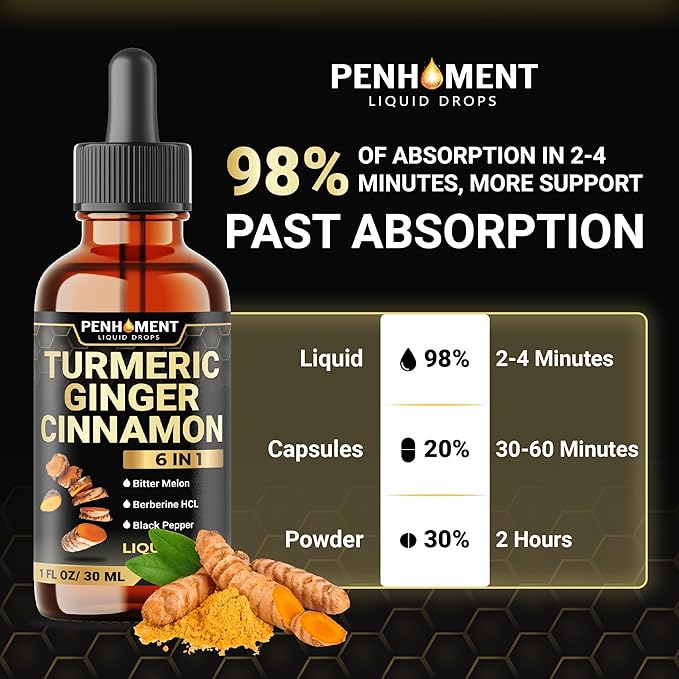 6in1 Liquid Turmeric Curcumin with Ginger, Berberine, Ceylon Cinnamon, Bitter Melon, Black Pepper - Drops Extract for Joint Support - 2Packs of 1 Fl Oz