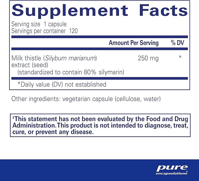 Pure Encapsulations Silymarin - 250 mg Milk Thistle Per Capsule - Liver Health Support - Antioxidants Supplement - Non-GMO & Vegan - 120 Capsules