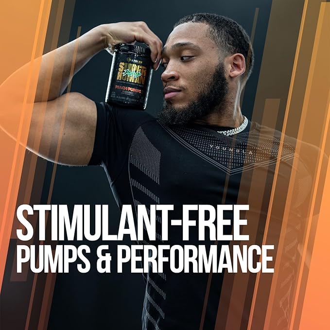 ALPHA LION Superhuman Pump Pre Workout Powder, Nootropic Caffeine & Stim Free Preworkout Supplement, Nitric Oxide Booster, Muscle Gainer, Energy & Focus (42 Servings, Peach Pumps Flavor)