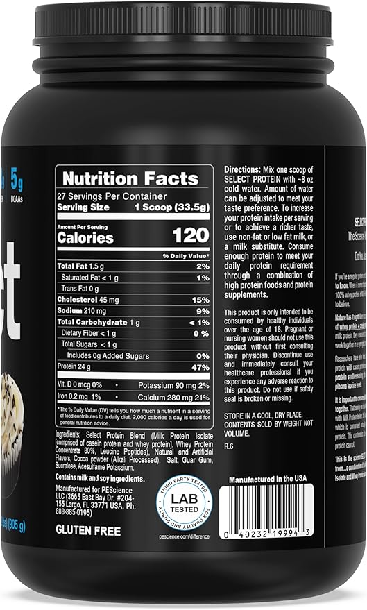 PEScience Select Low Carb Protein Powder, Chocolate Cupcake, 27 Serving, Whey and Casein Blend, Keto Friendly, Gluten Free, Best Tasting, Clean Isolate for Women and Men