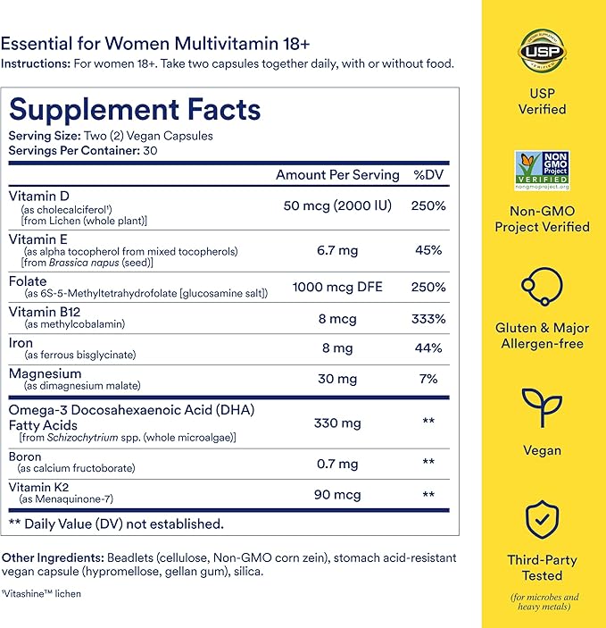 Ritual Multivitamin for Women 18+ with Vitamin D3 for Immune Support*, Omega 3 DHA, B12, Iron, Vegan, Gluten Free, Non GMO, USP Verified, 30 Day Supply, 60 Capsules