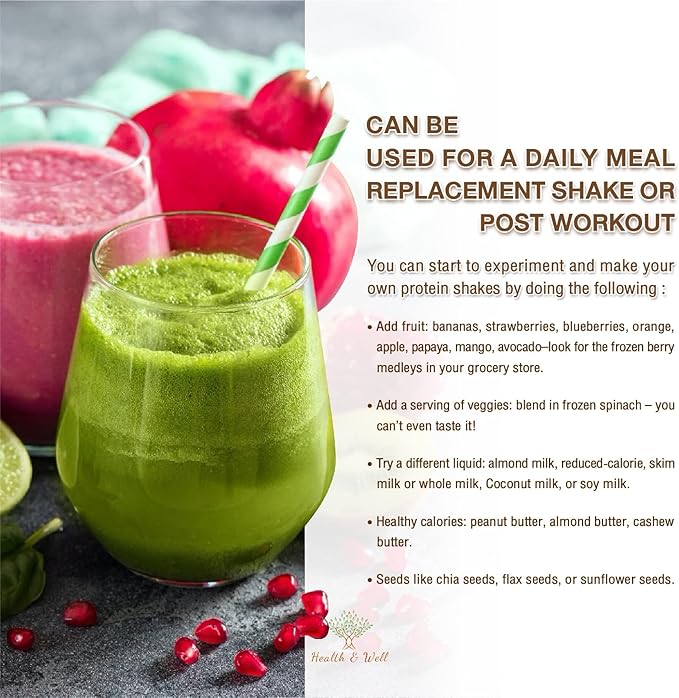 Health & Well Plant-Based Protein Powder, Contains Three Vegan proteins and Eight Different Super Fruits (Vanilla)
