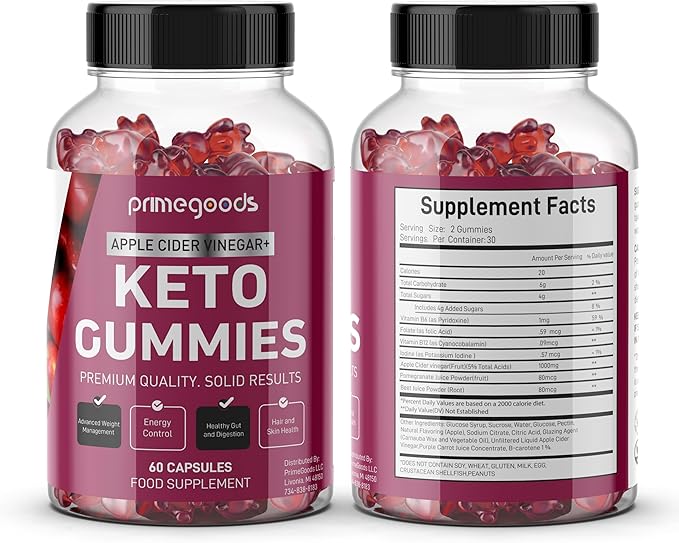 Keto ACV Gummies-Apple Cider Vinegar Gummies - Weight Loss & Keto, 60 Count. Energy Boost, Body Cleanse, Skin Health, Digestion, Vegan, Low Carb, Vitamins B6, B12, Pomegranate, Beet Root