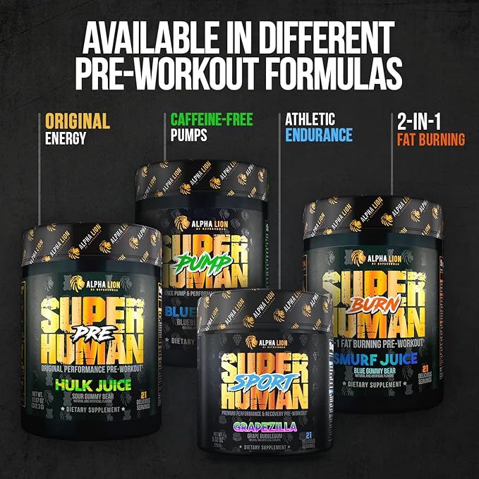 ALPHA LION Superhuman Extreme High Stim Pre Workout Powder, Beta Alanine, L-Taurine & 356mg Tri-Source Caffeine for Sustained Energy, Nitric Oxide & Citrulline for Pump (21 Servings, Sour Gummy Bear)