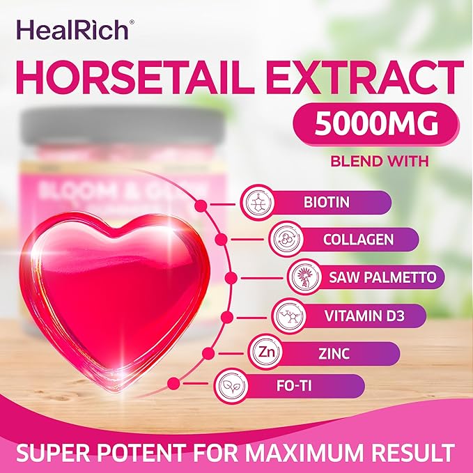 Horsetail Extract, Biotin & Collagen Beauty Gummies - Hair Skin & Nails Vitamins for Women - Hair Growth Vitamin with Saw Palmetto, D3, Zinc & Fo-Ti - Vegan Supplements for Kids & Adults - Made in USA