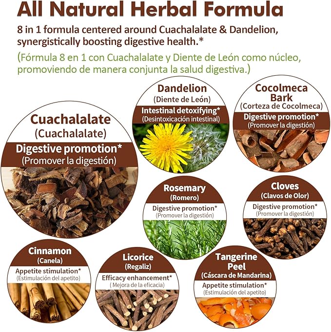 Digestive Health Drops, Cuachalalate Digestion Supplement for Gut Detox Cleanse Support and Stomach Ulcer, Corteza de Cocolmeca para Despertar digestivo y Limpiar Estomago. 2oz
