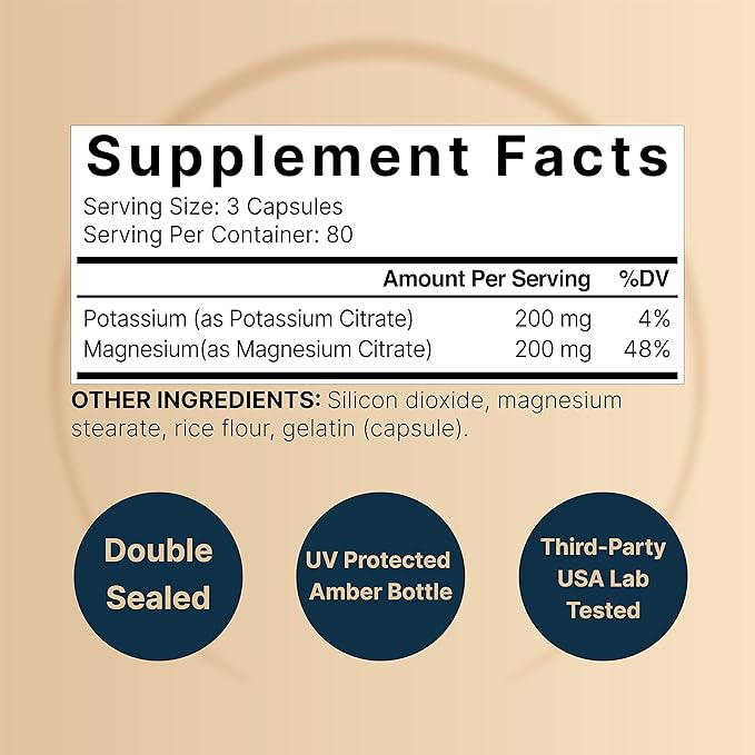 Potassium Magnesium Supplement – Potassium 200 mg + Magnesium 200 mg | 240 Capsules – Easily Absorbed Potassium Citrate & Magnesium Citrate – Muscle, Bone, & Heart Health Support – Non-GMO