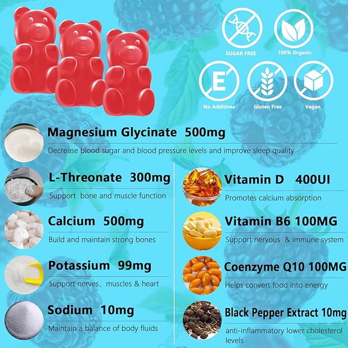 Magnesium Glycinate Gummies | Sugar-Free | Gluten-Free | Non-GMO| Vegan-Friendly | Relaxation Calm Magnesium Gummies for Adults & Kids 120Ct