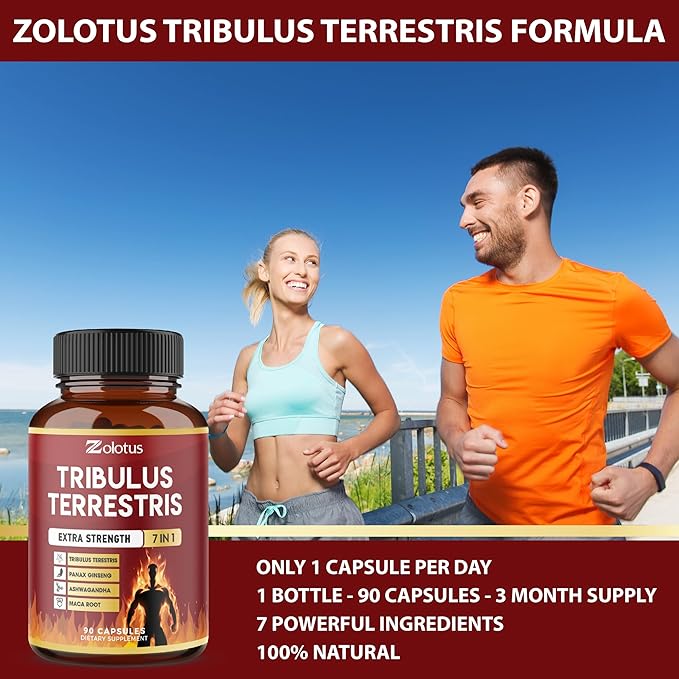 Tribulus Terrestris Capsules, High Potency with Ashwagndha, Panax Ginseng, Saw Palmetto, Maca, Shilajit. Boost Energy, Mood, Stamina, for Men & Women, 3 Months Supply.