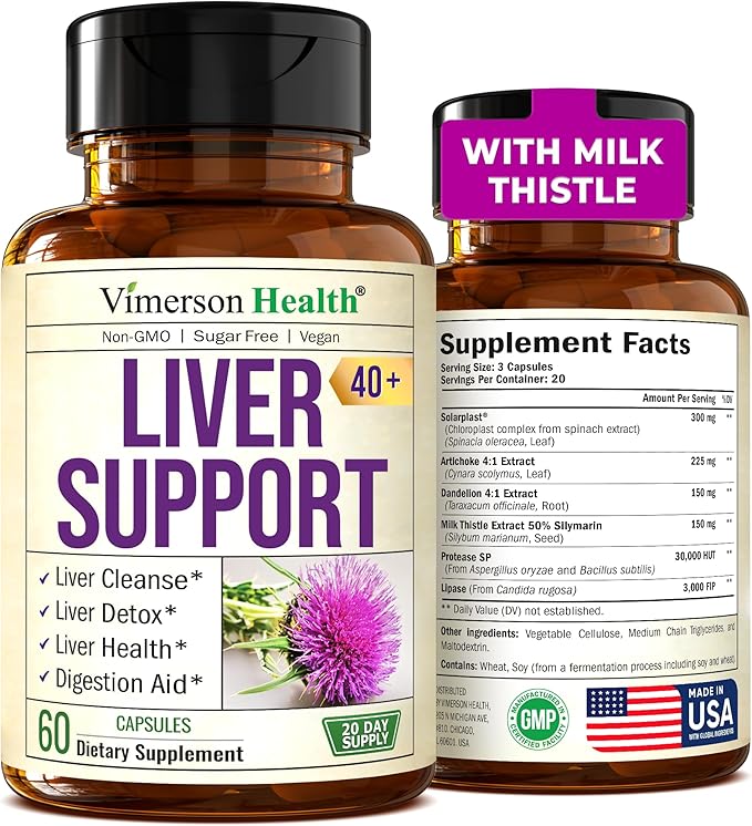 Liver Cleanse Detox & Repair Milk Thistle Supplement. Liver Support with Digestive Enzymes, Artichoke Extract, Dandelion Root Supplement. Milk Thistle Liver Detox & Liver Cleanse. 60 Liver Health Caps
