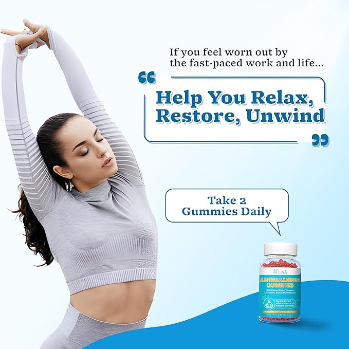 Ashwagandha Gummies with Turmeric GABA Mood Energy and Immune Support, Mixed Berry Flavor 60 Cts