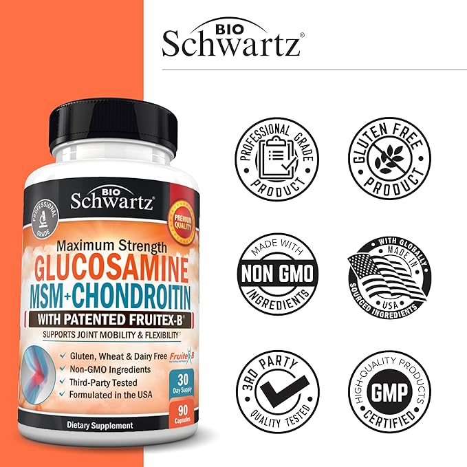 Glucosamine Chondroitin MSM Joint Support Supplement - FSA HSA Approved - Collagen Peptides, Turmeric and Ginger, Hyaluronic Acid, Glucosamine Chondroitin Sulfate - Gluten Free, Non GMO, 180 Capsules
