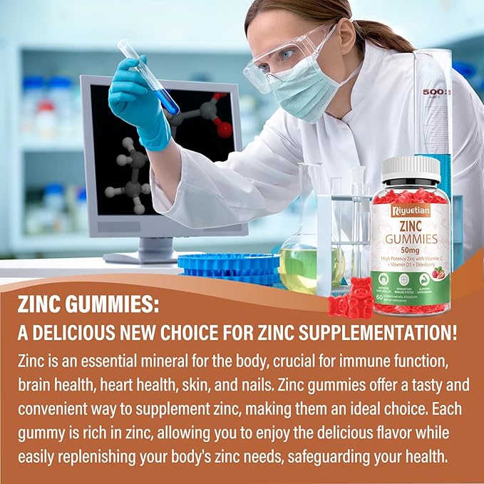 Zinc Gummies - 50mg High Potency Zinc with Vitamin C + Vitamin D3 + Elderberry - Immune Health Support - Vegan, Non-GMO and Gluten Free - 60 Gummies