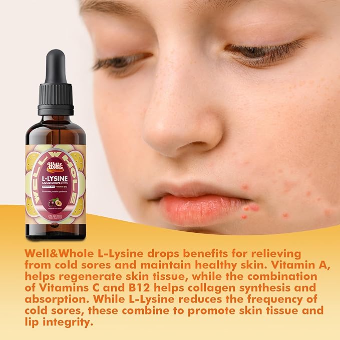 L-Lysine Supplement Liquid Drops | L-Lysine Vitamins 1000mg Tincture with Vitamin A, C, and B12 | Immune Support, Skin & Lips Health, Collagen Synthesis & Muscle Recovery | Non-GMO, Vegan,2 Fl Oz