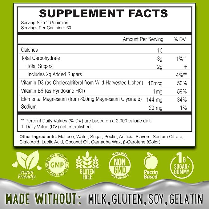 Center-Filled Magnesium Glycinate Gummies 400MG - High Absorption for Kids, Teens & Adults - Supplement for Sleep, Calm & Muscle Relaxation with B6 & D3 - Gluten Free & Vegan Friendly - 120 Count