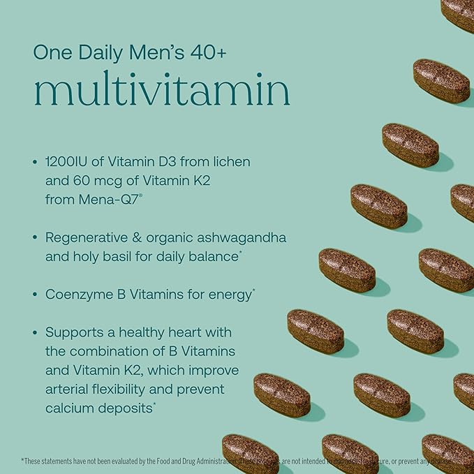 True Grace Men's 40+ One Daily Multivitamin Fermented Minerals, Organic Adaptogens & Mushrooms Whole Body Balance Immune, Endurance, Bone & Heart Support Supplement - Non-GMO - 30 Vegan Tablets