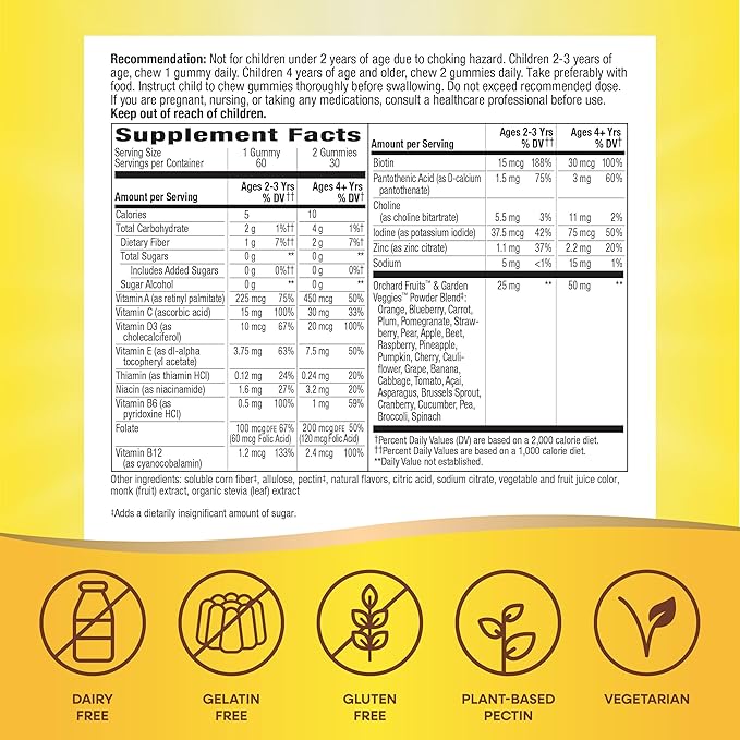 Nature’s Way Alive! Kids Zero Sugar Gummy Multivitamin, for Kids Ages 2+, Supports Bone, Eye & Immune Health, No Sugar Alcohols, Plant-Based Sweeteners, Berry-Citrus Flavored, 60 Gummies